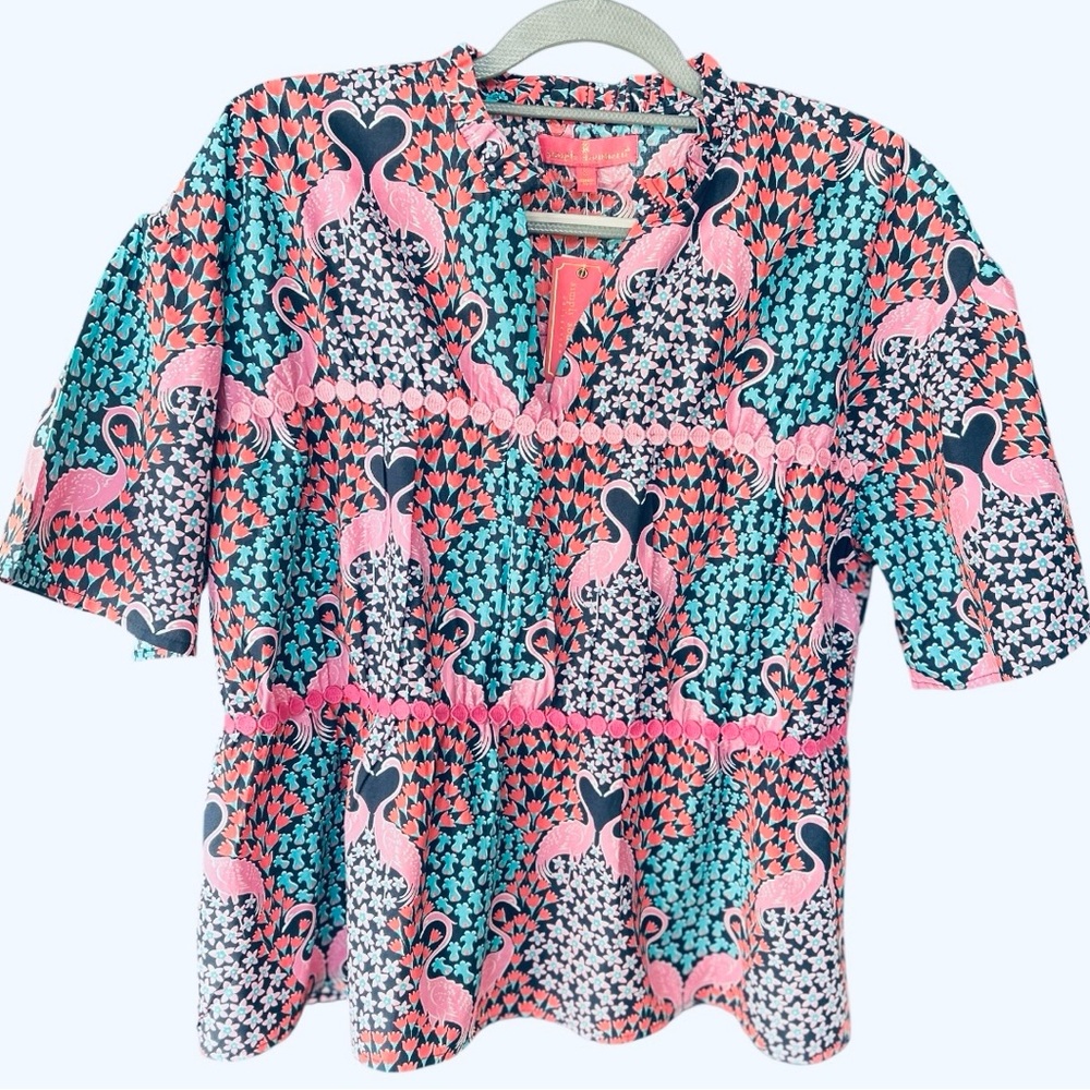Simply Southern Women’s Medium Flutter Sleeve Ruffled Neck Notched-V Top NWT